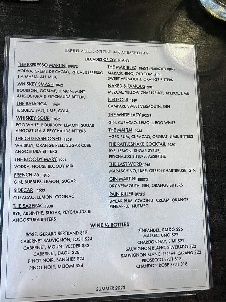 Barrel Aged Cocktail Bar & Lounge - Martinez, CA menu_pic