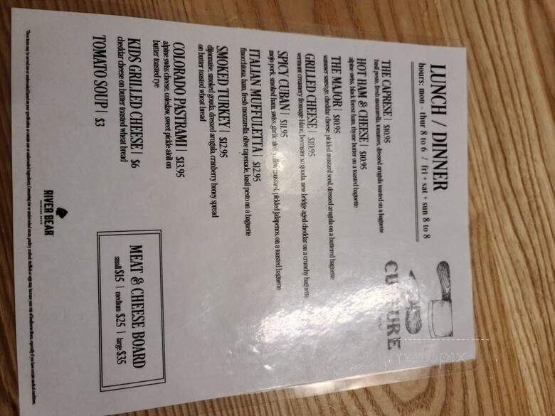 Culture Meat and Cheese - Denver, CO menu_pic