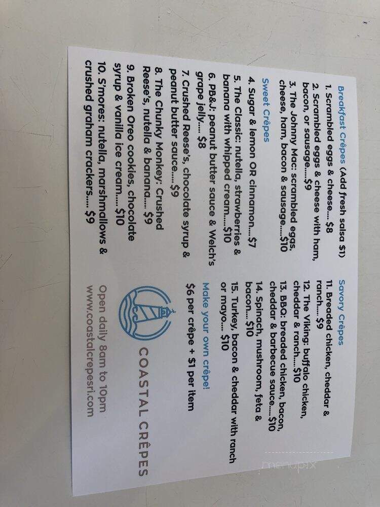 Coastal Crepes - Narragansett, RI menu_pic