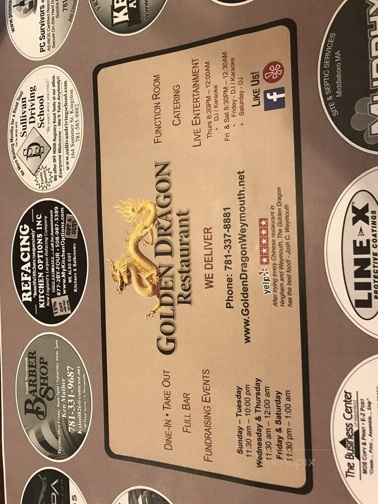 Golden Dragon - Weymouth, MA menu_pic