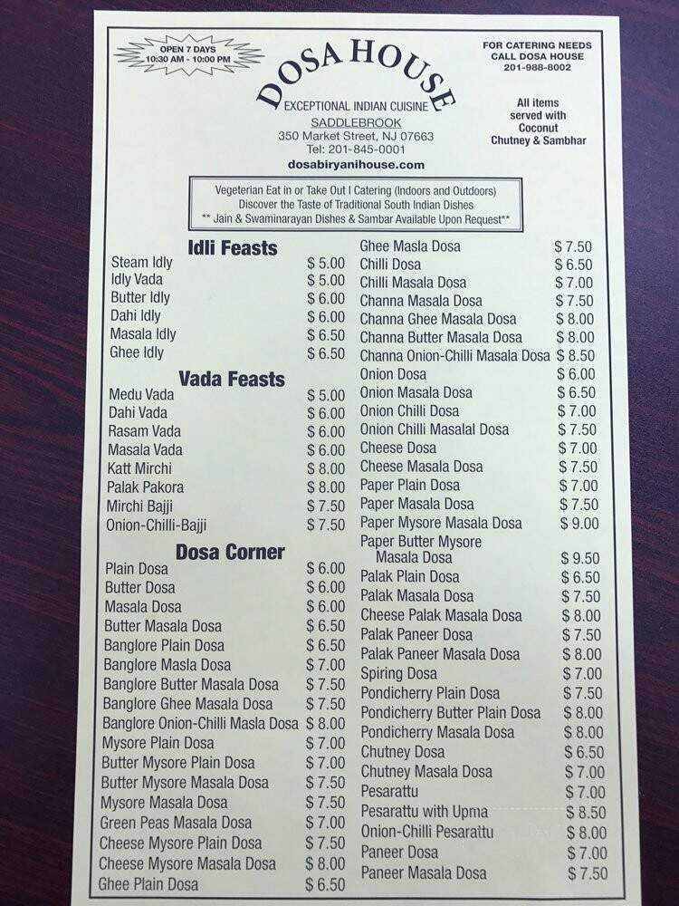 Dosa and Biryani House - Nanuet, NY menu_pic