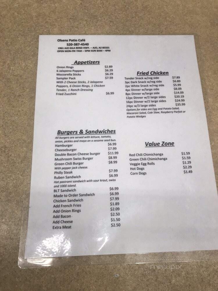 Olsens Patio Cafe - Ajo, AZ menu_pic
