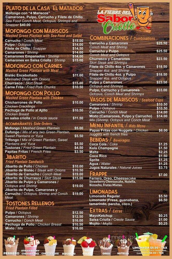 La Fiebre Del Sabor Criollo - Orlando, FL menu_pic
