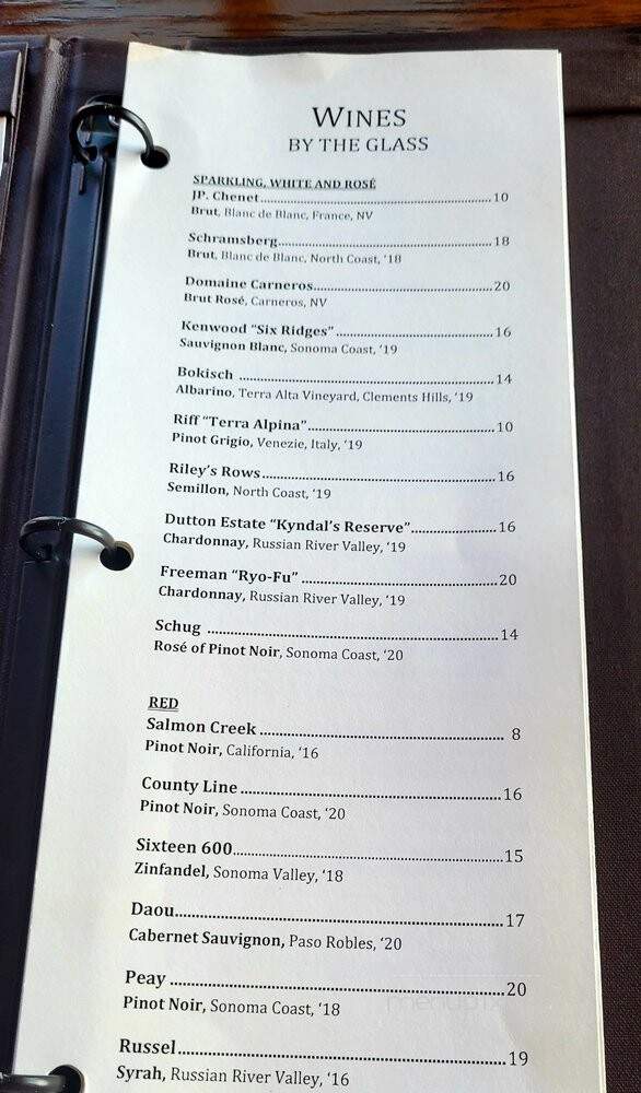 Drakes Fireside Lounge - Bodega Bay, CA menu_pic