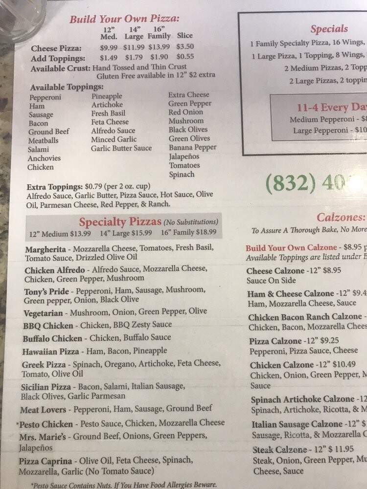 Tony's Pizza & Grinders - Houston, TX