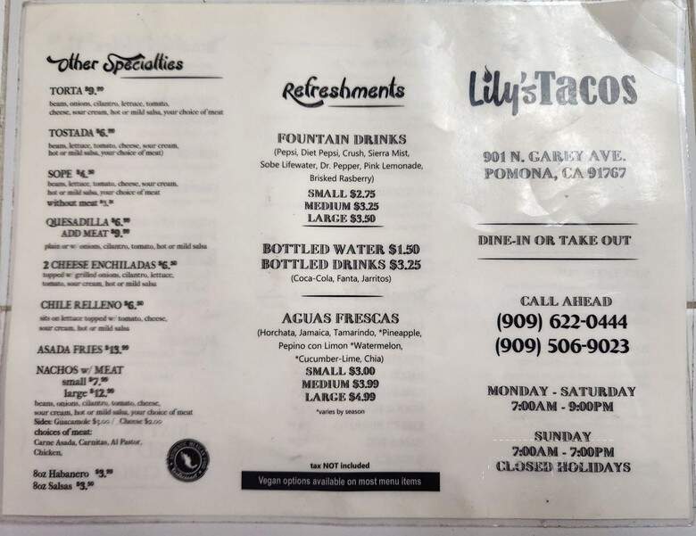 Lilys Tacos - Pomona, CA menu_pic