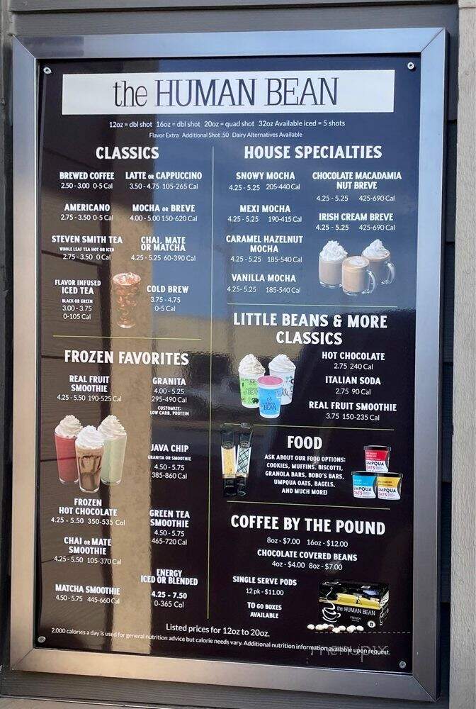 The Human Bean - Newport, OR menu_pic