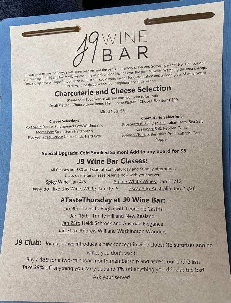 J9 Wine Bar - Chicago, IL menu_pic