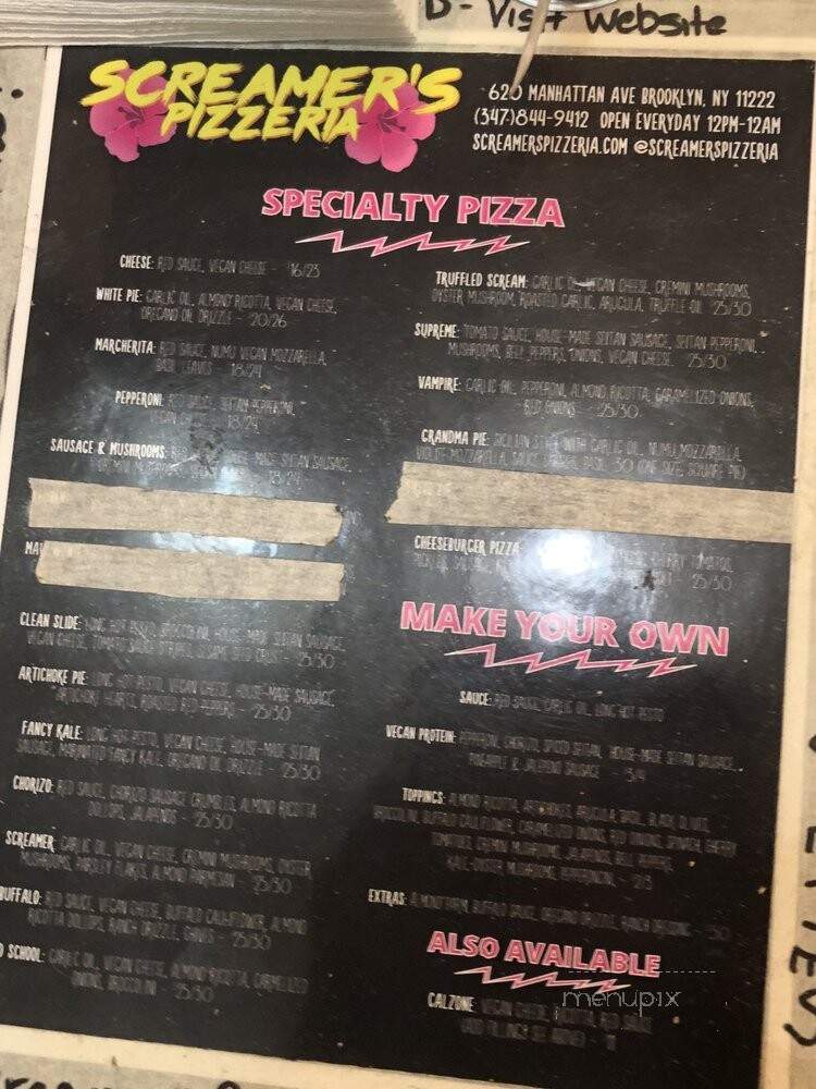 Screamer's Pizzeria - Greenpoint, NY menu_pic