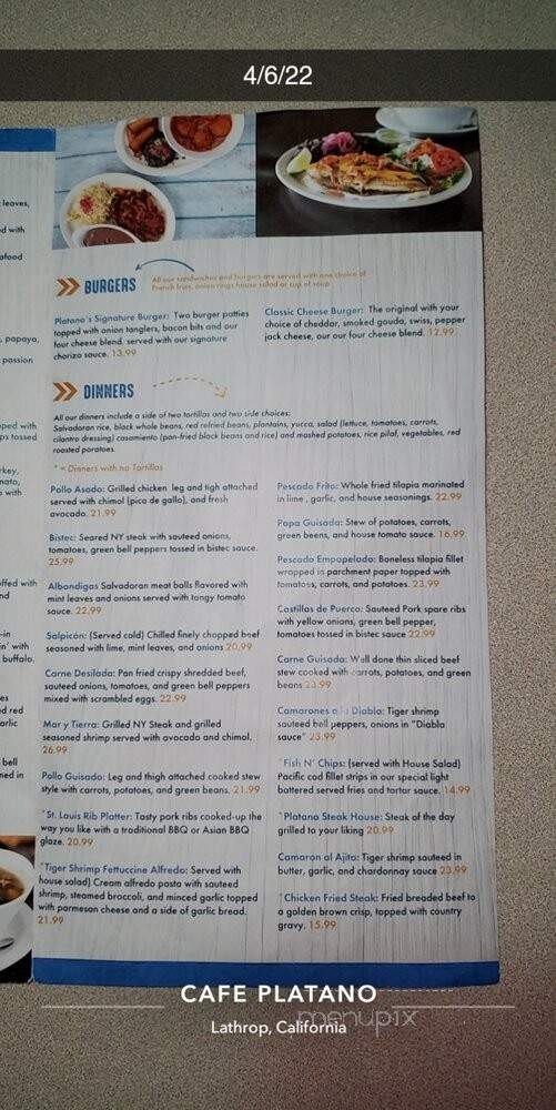 Platano - Lathrop, CA menu_pic