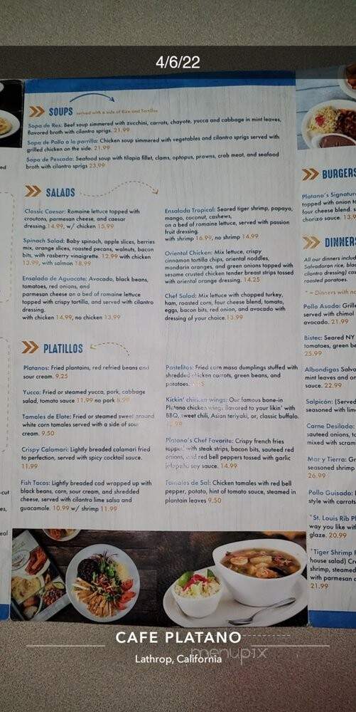 Platano - Lathrop, CA menu_pic