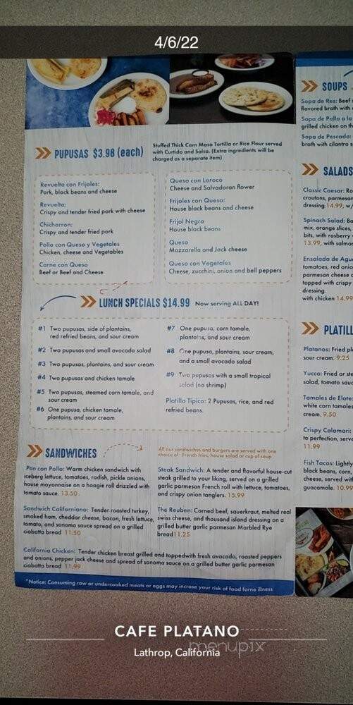 Platano - Lathrop, CA menu_pic