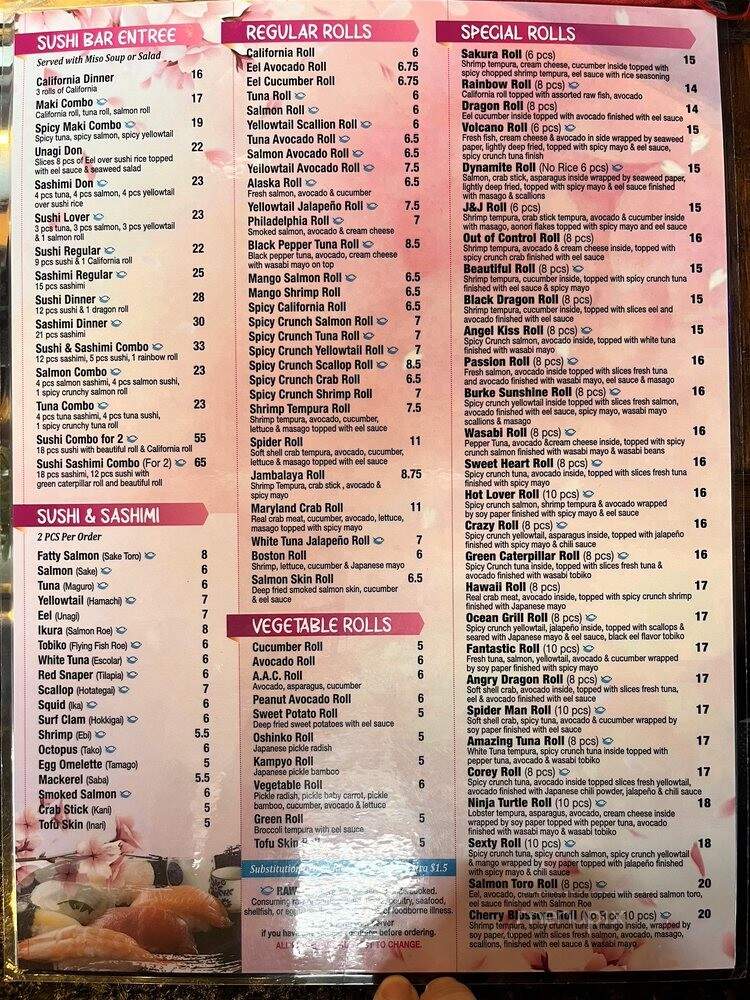 Sakura Grill - Burke, VA menu_pic