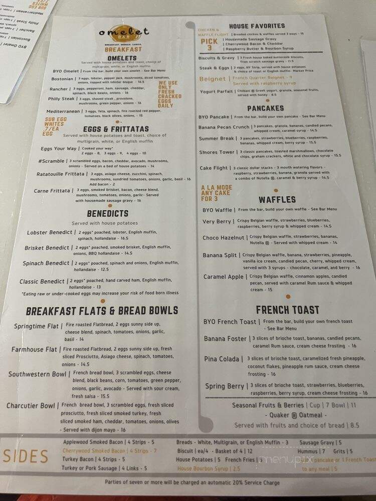 Omelet Bar - Orlando, FL menu_pic