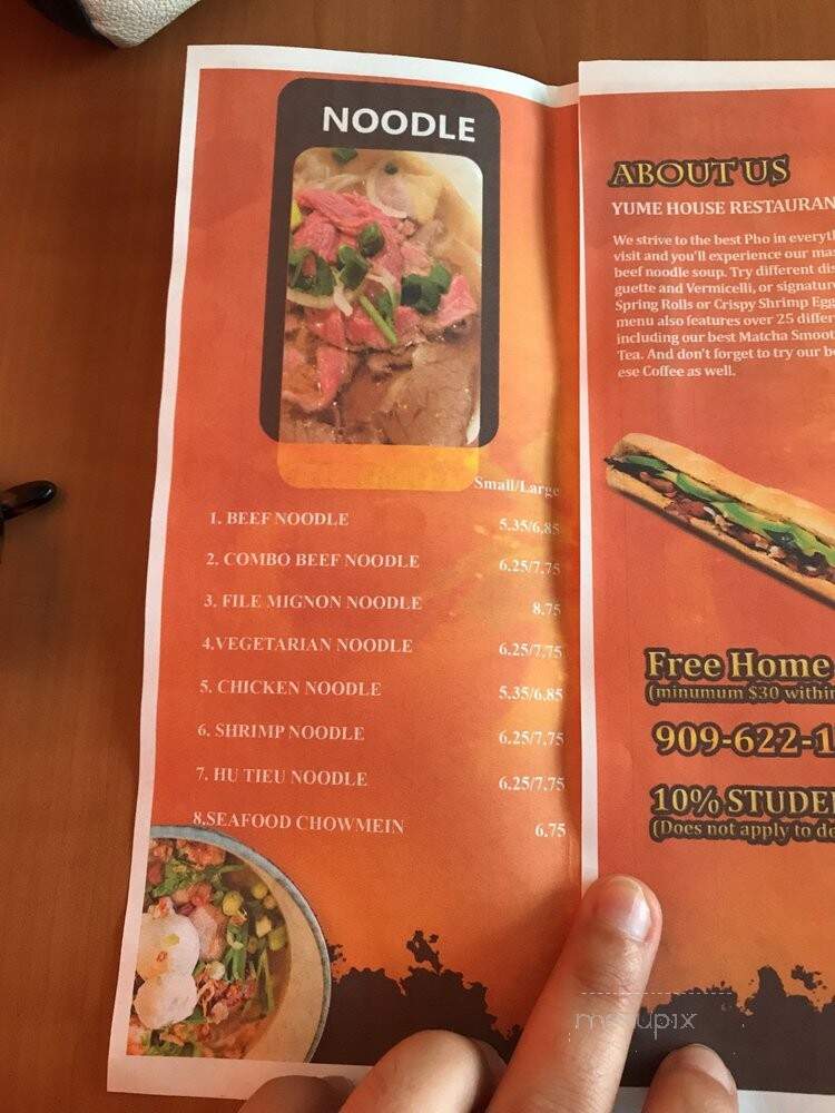 Yume House Pho - Pomona, CA menu_pic
