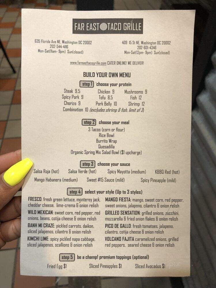 Far East Taco Grille - Washington, DC menu_pic