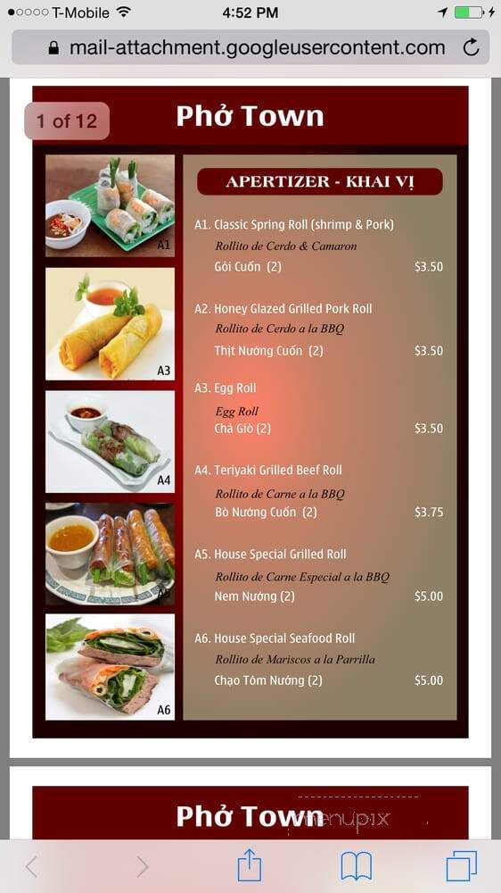 Pho Town - Houston, TX menu_pic