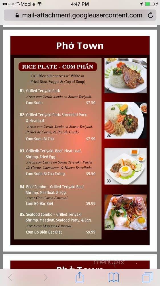 Pho Town - Houston, TX menu_pic