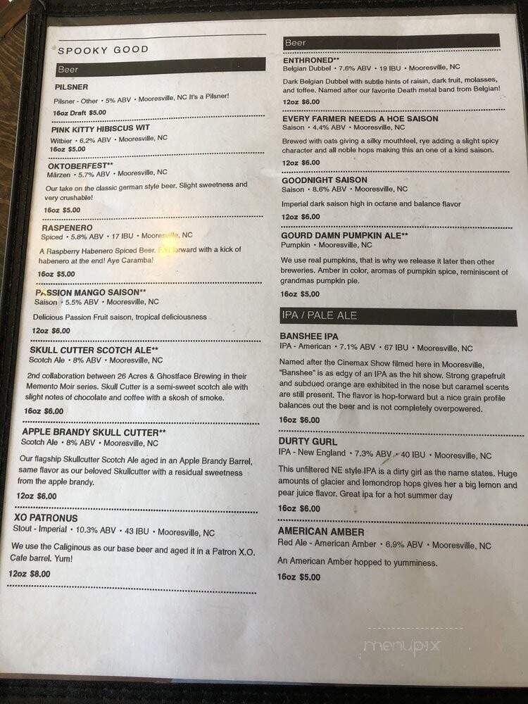 Ghostface Brewing - Mooresville, NC menu_pic