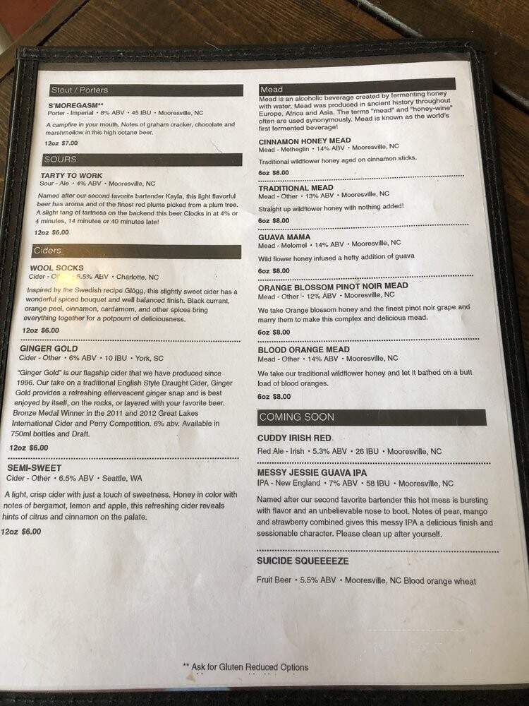 Ghostface Brewing - Mooresville, NC menu_pic