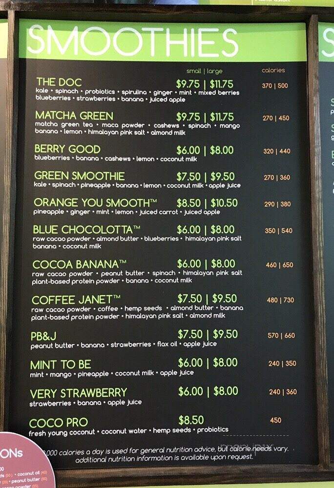 Juice Bar - Mooresville, NC menu_pic
