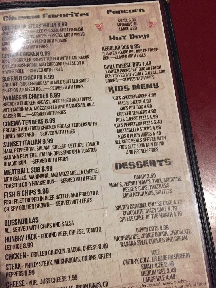 Sunset Point Cinema Bar & Grille - Clearwater, FL menu_pic