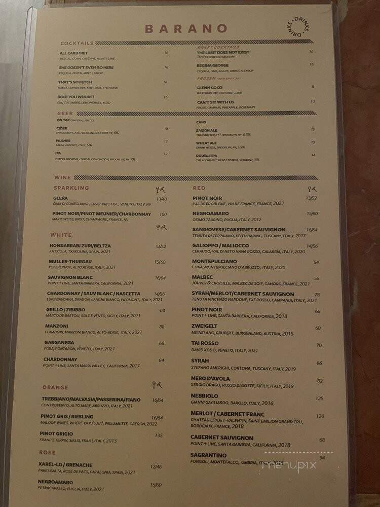 Barano - Brooklyn, NY menu_pic