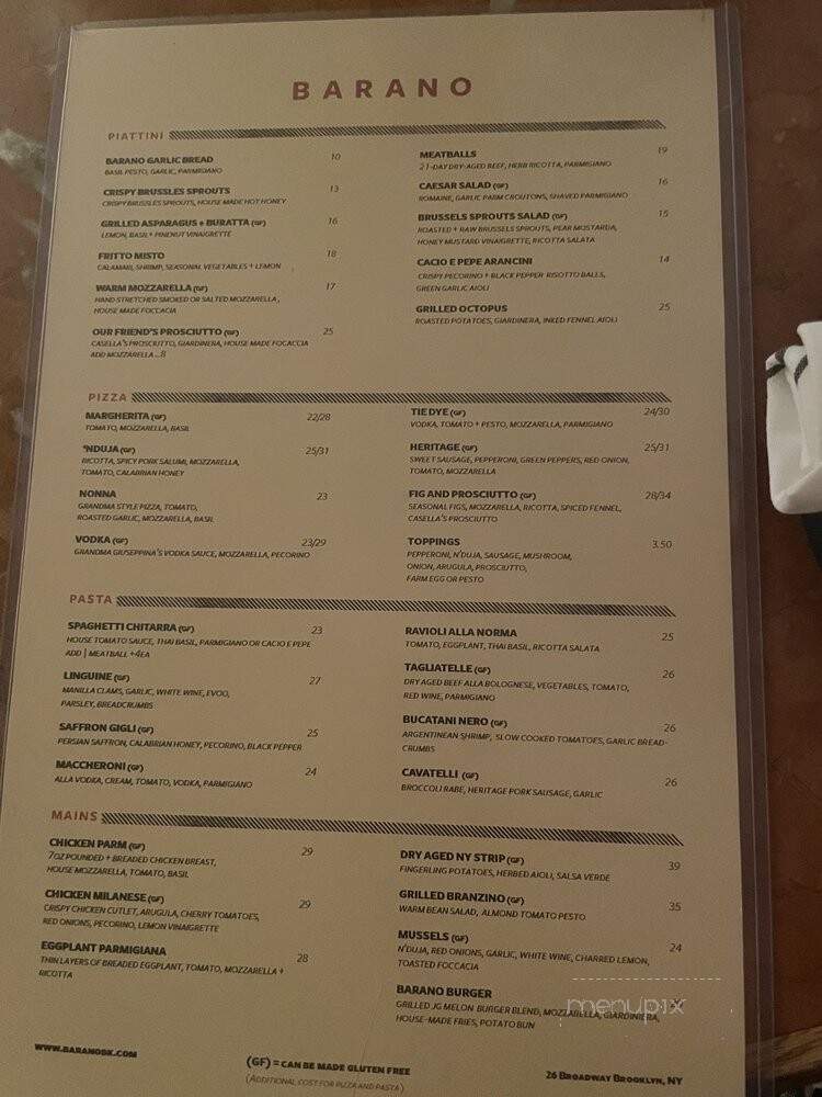 Barano - Brooklyn, NY menu_pic