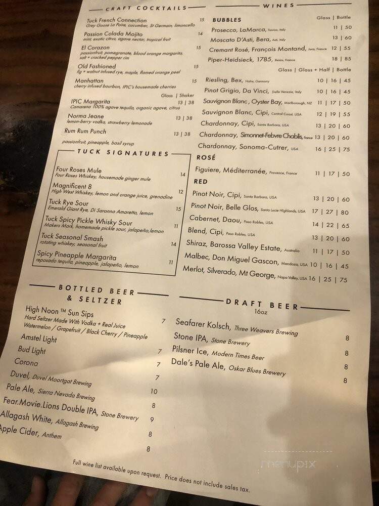 The Tuck Room Tavern - Los Angeles, CA menu_pic