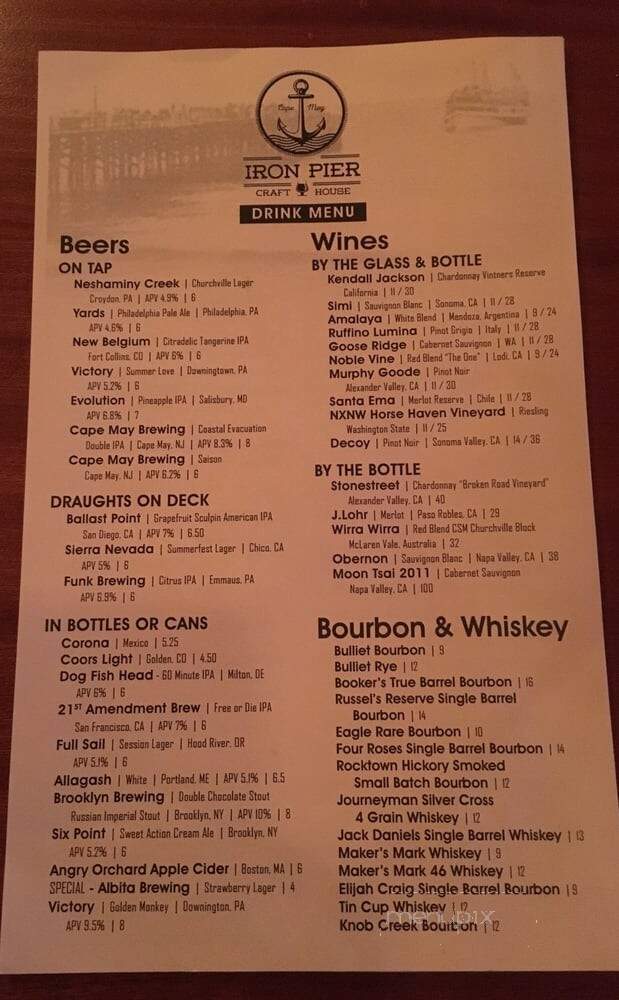Iron Pier Craft House - Cape May, NJ menu_pic
