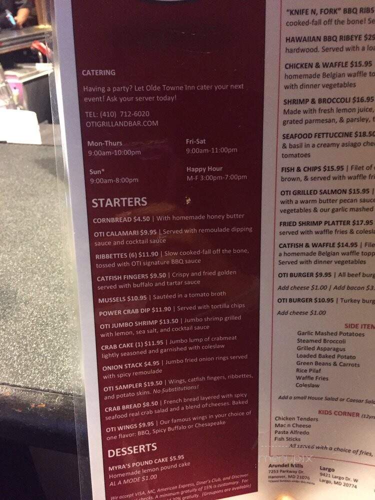Olde Towne Inn - Hanover, MD menu_pic