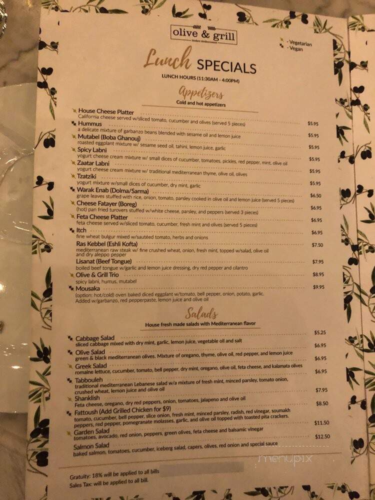 Olive & Grill - Studio City, CA menu_pic
