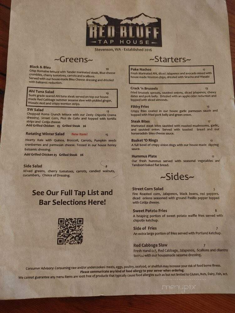 Red Bluff Taphouse - Stevenson, WA menu_pic