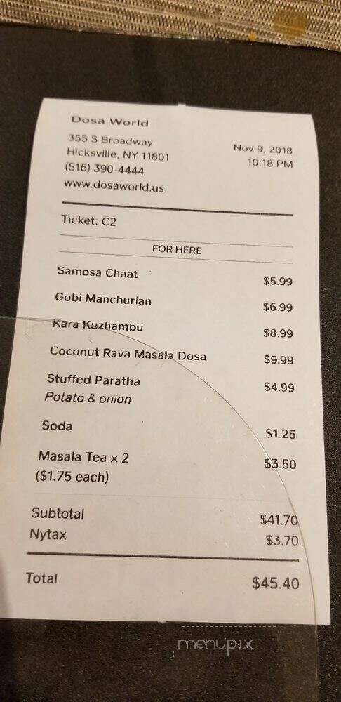 Dosa World - Hicksville, NY menu_pic