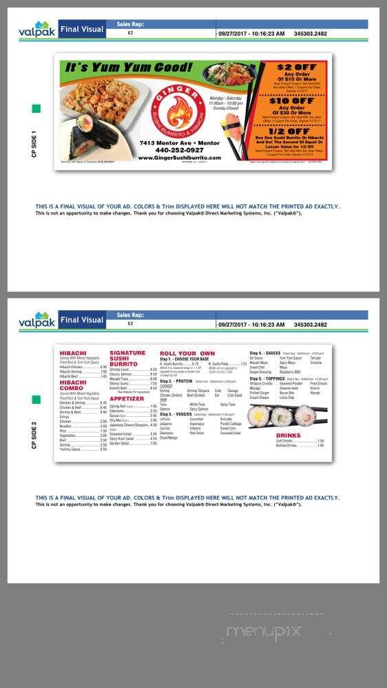 Ginger Sushi Burrito and Hibachi - Mentor, OH menu_pic