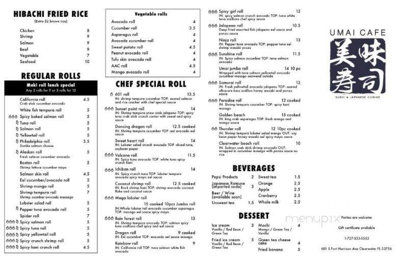 Umai Cafe - Clearwater, FL menu_pic