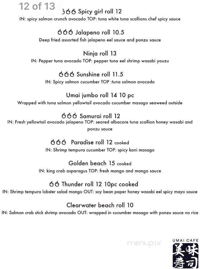 Umai Cafe - Clearwater, FL menu_pic