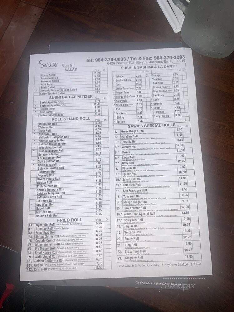 Sawa Sushi - Jacksonville, FL menu_pic