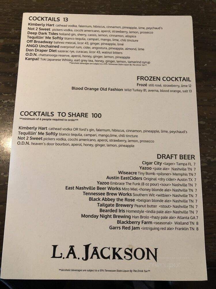 L.A. Jackson - Nashville, TN menu_pic
