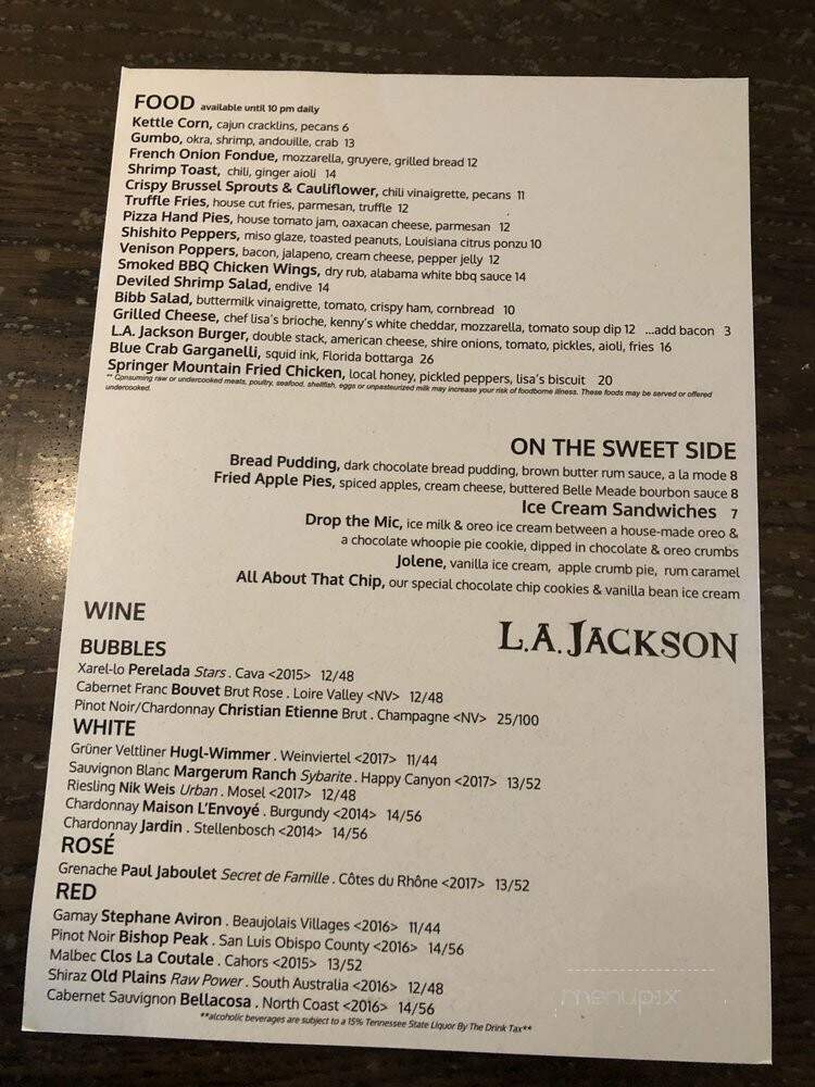 L.A. Jackson - Nashville, TN menu_pic
