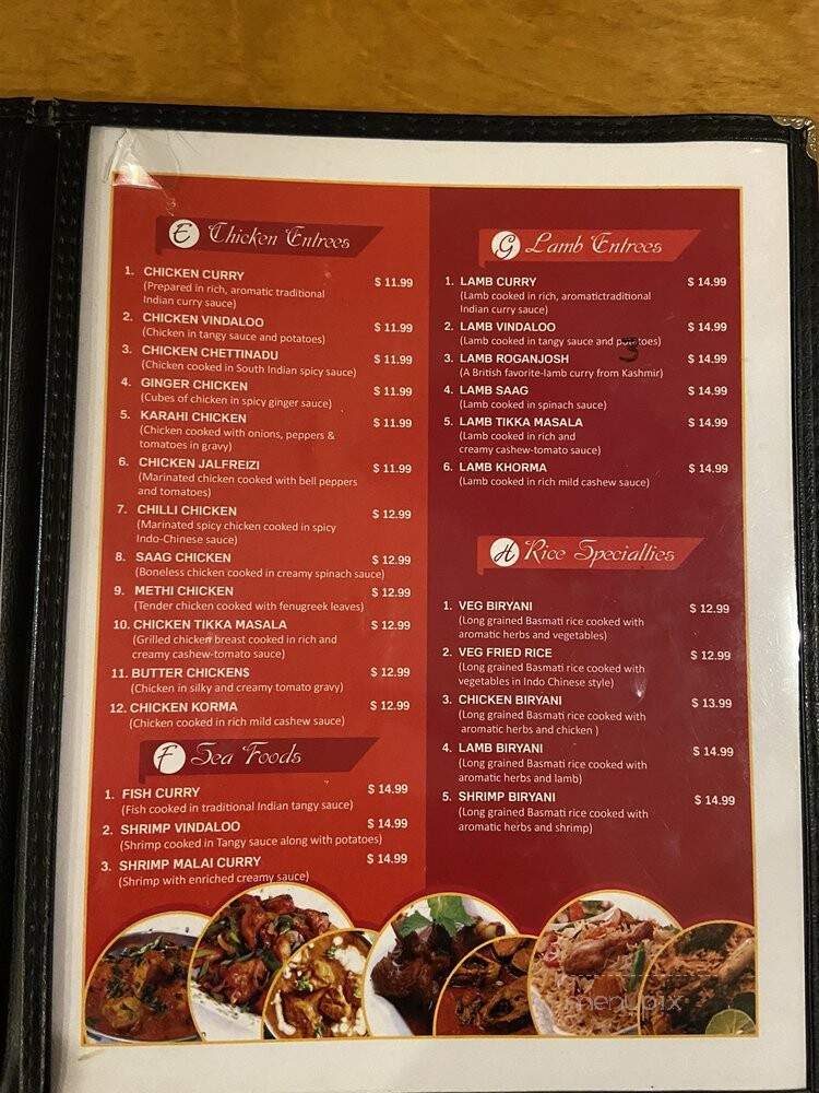 Sizzler Cuisine of India - Jackson, TN menu_pic