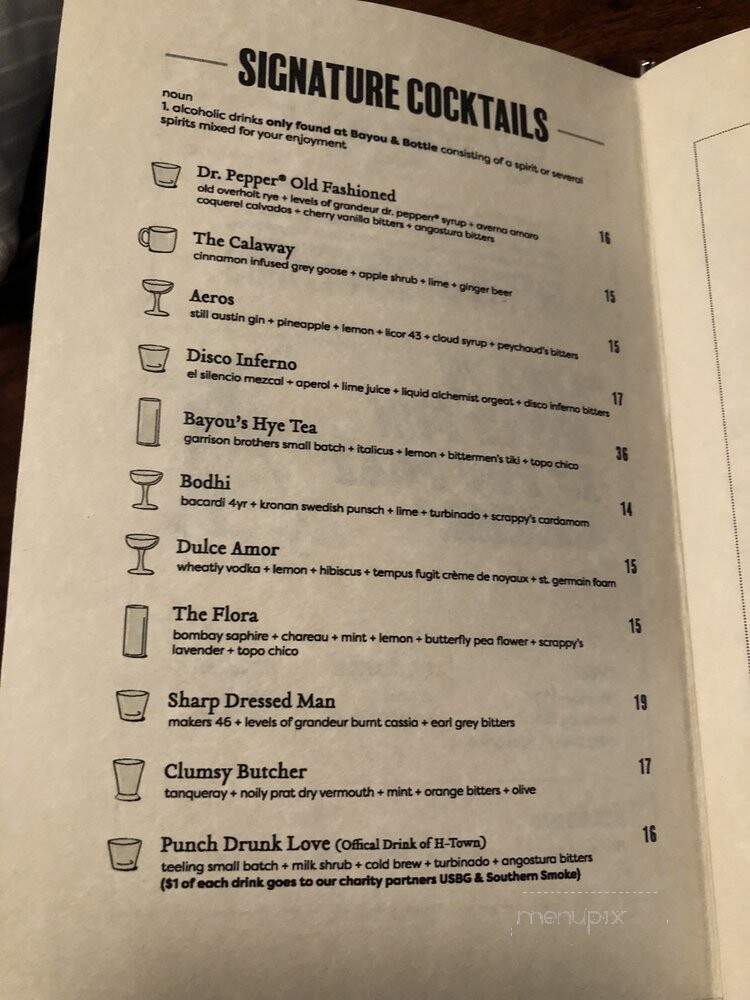 Bayou & Bottle - Houston, TX menu_pic