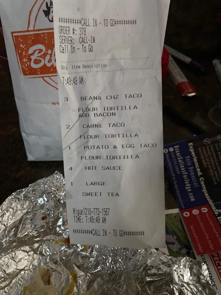 Bill Miller B-B-Q - San Antonio, TX menu_pic