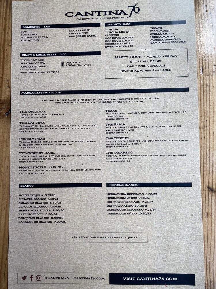 Cantina 76 - Greenville, SC menu_pic