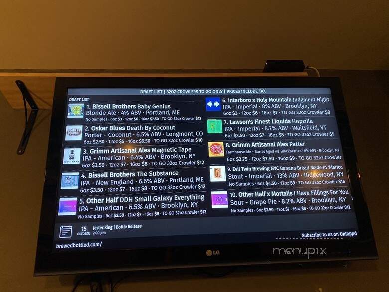 Brewed and Bottled Craft Beer Shop - Lewiston, NY menu_pic
