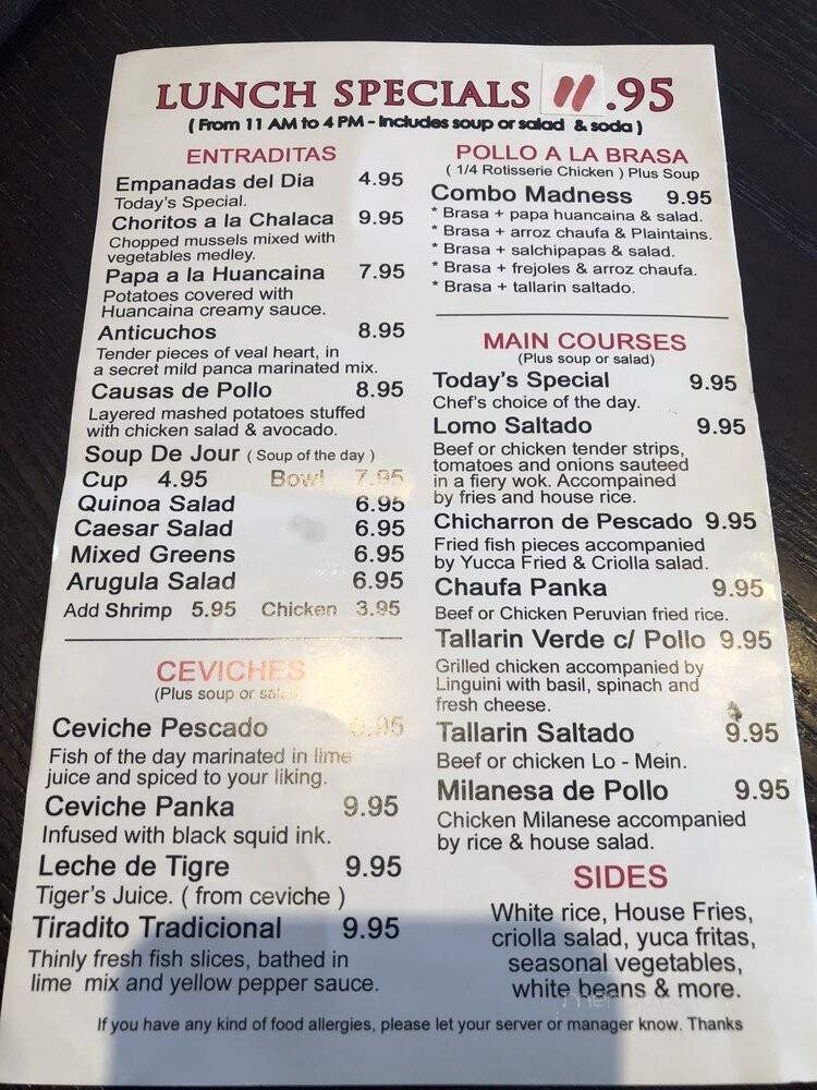 Panka Peruvian Bistro - Port Chester, NY menu_pic