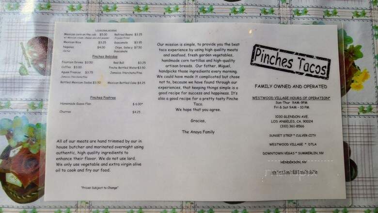 Pinches Tacos - Los Angeles, CA menu_pic