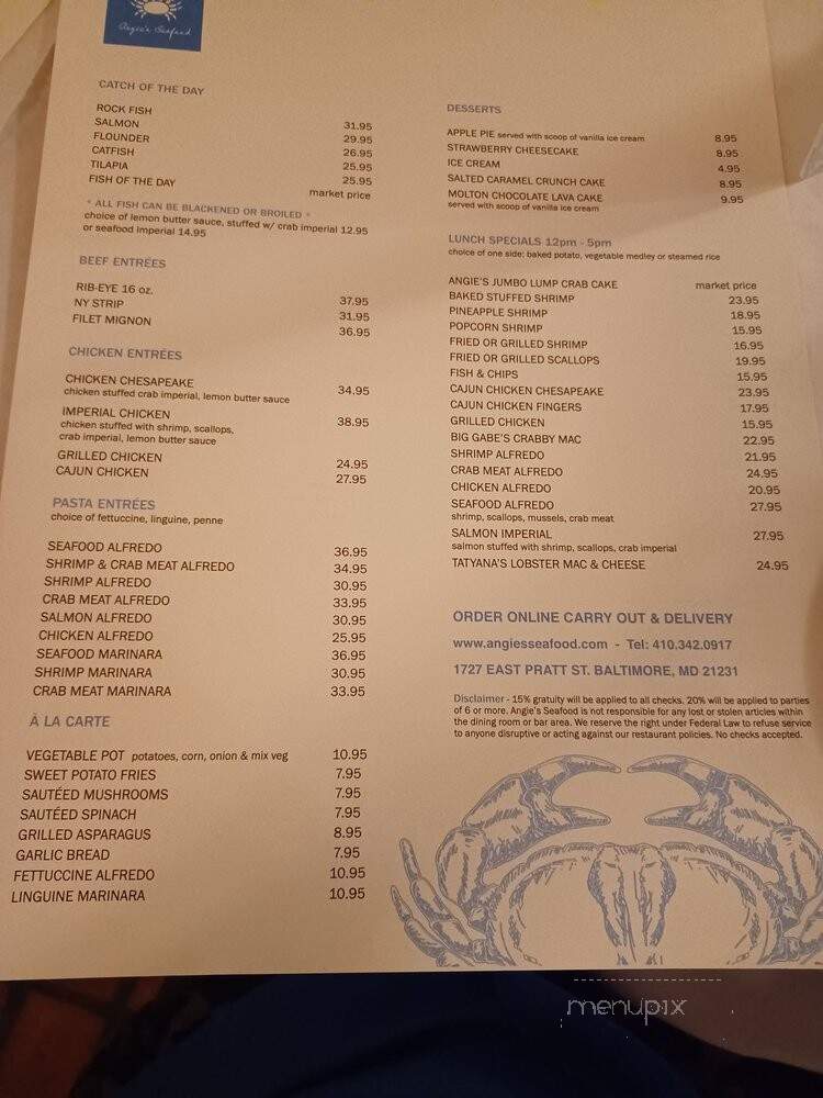 Angie's Seafood - Baltimore, MD menu_pic