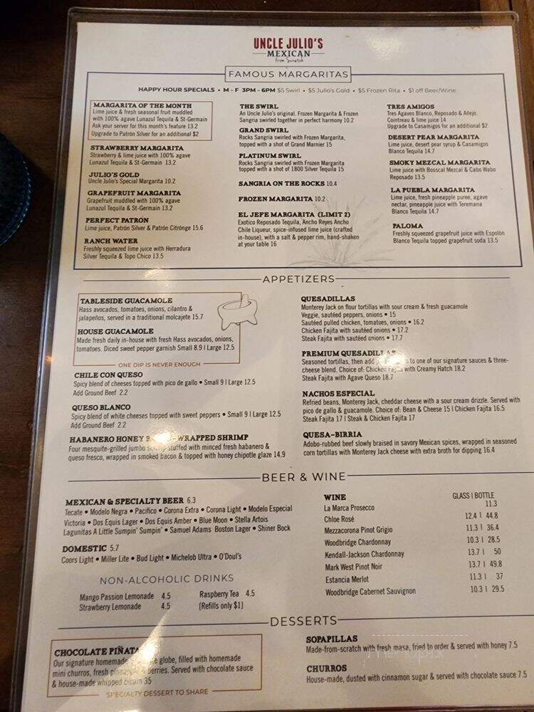 Uncle Julio's - Schaumburg, IL menu_pic