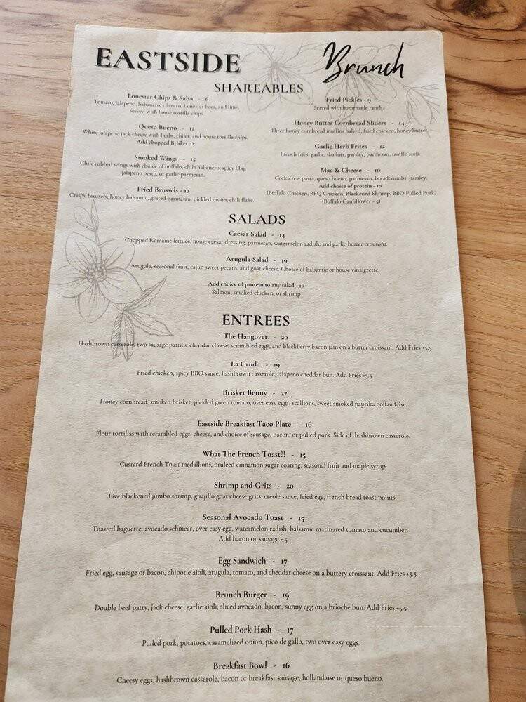 EastSide Tavern - Austin, TX menu_pic